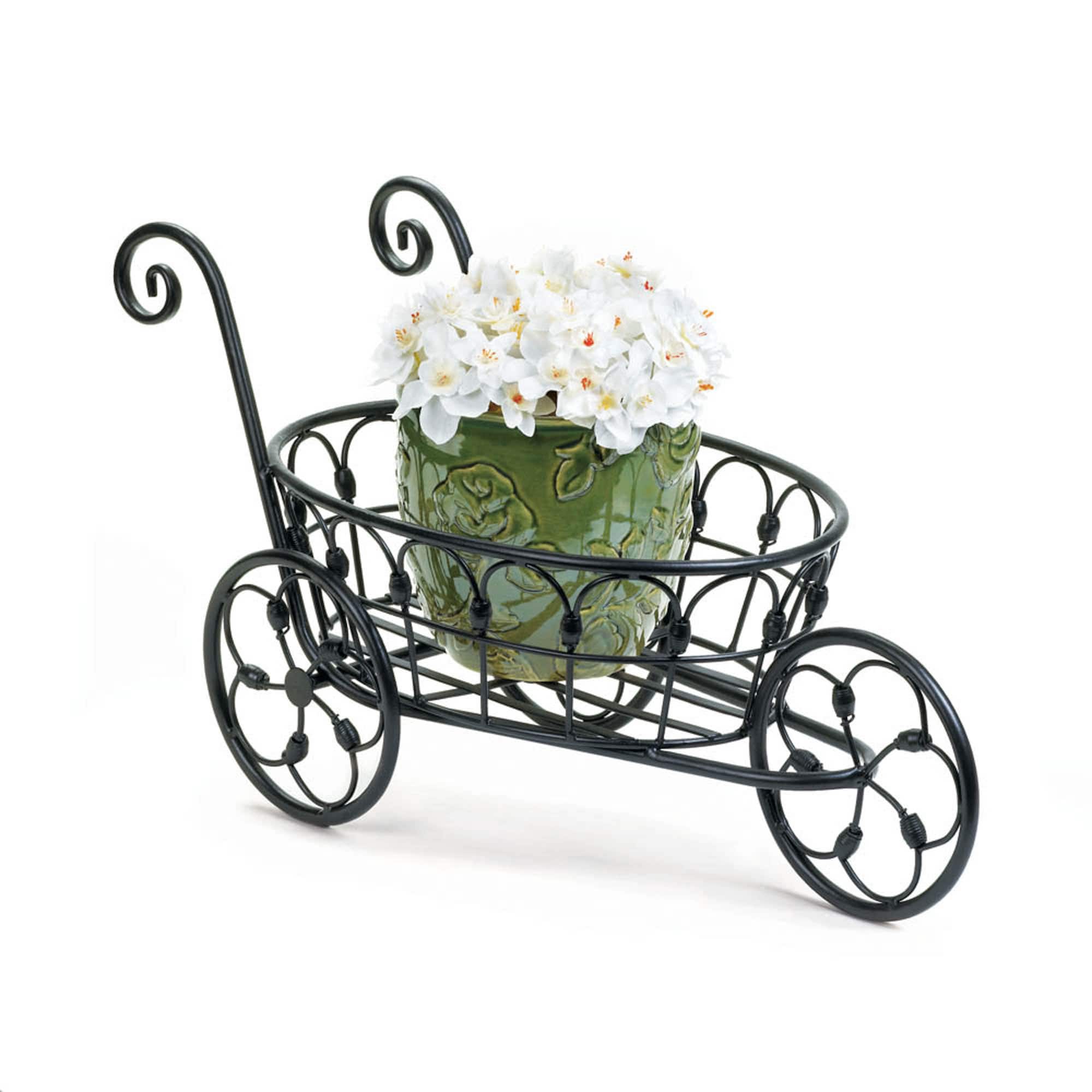 11" Black Iron Flower Cart